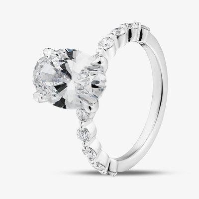 9ct White Gold 3.50ct Certificated Oval Cut Lab Grown Diamond Shoulder Set Solitaire Ring LGR47719-350 P (WG)(CERT)