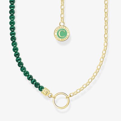 Gold Plated Member Charm Green Bead Necklace KE2190-140-6-L37V
