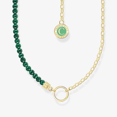 Gold Plated Member Charm Green Bead Necklace KE2190-140-6-L45V