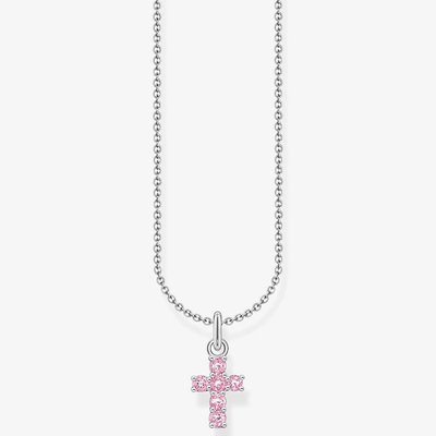 Pink Cubic Zirconia Cross Necklace KE2226-051-9-L45V