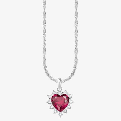 Romance Silver Red Cubic Zirconia Heart Pendant Necklace KE2305-013-10-L45V