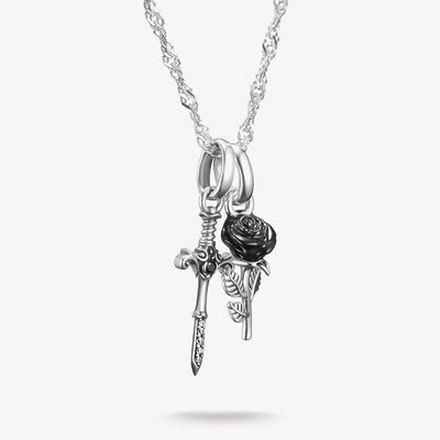 True Romance Silver Sword & Rose Necklace KE2352-691-11-L45V