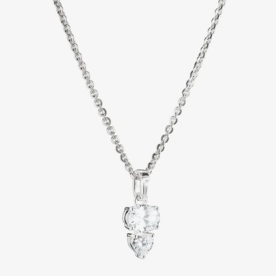 Bold Elegance Silver Cubic Zirconia Oval Heart Pendant Necklace KE2363-051-L45V