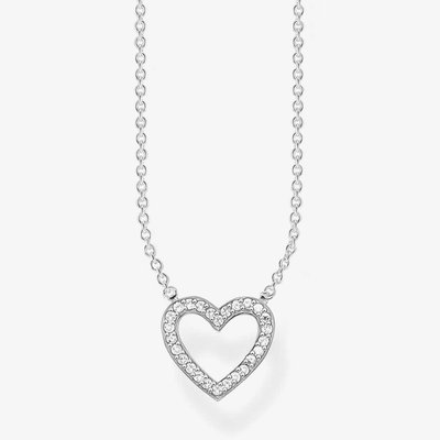 Silver Cubic Zirconia Open Heart Necklace KE1554-051-14-L45V