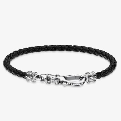 Sterling Silver Black Leather Strap Lobster Clasp Bracelet A1931-682-11-L17