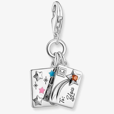 Silver Multi Enamel Chistmas Postcard Letter Charm 2061-691-7