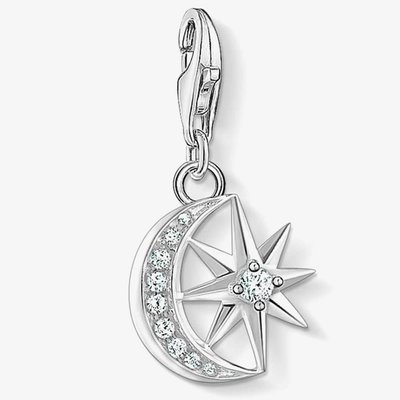 Silver Clear Cubic Zirconia Star and Moon Charm 1794-051-14