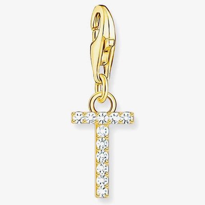 Gold Plated Cubic Zirconia Letter T Charm 1983-414-14