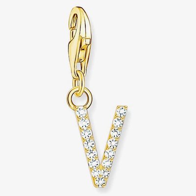 Gold Plated Cubic Zirconia Letter V Charm 1985-414-14