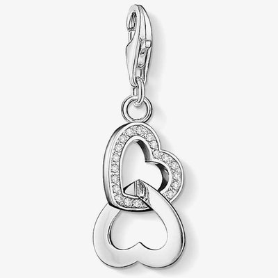 Silver Cubic Zirconia Double Heart Charm 0863-051-14