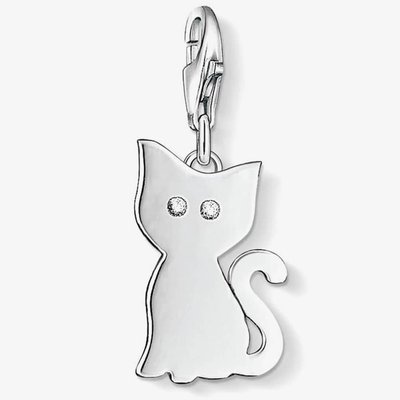 Sterling Silver White Cubic Zirconia Plain Cat Charm 1014-051-14