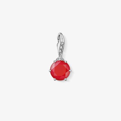 Silver July Red Synthetic Coral Charm 1260-590-10
