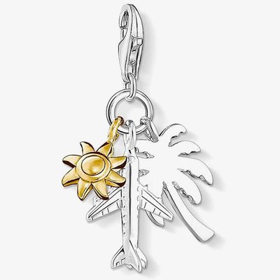 Silver Two Colour Palm Tree Sun Plane Charm 1430-413-21