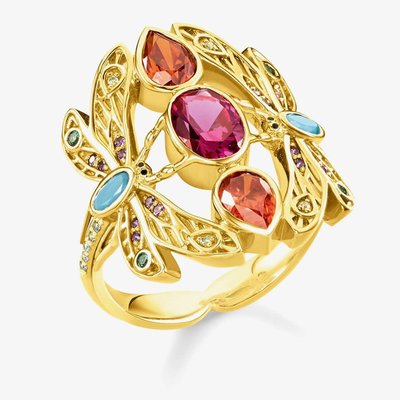 Gold Plated Multi-Stone Dragonfly Ring TR2228-471-7-54