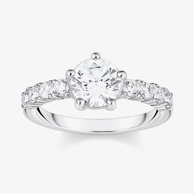 Silver Solitaire White Cubic Zirconia Ring TR2440-051-14-52