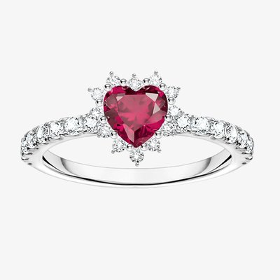 Romance Silver Ruby Cubic Zirconia Heart Ring TR2484-013-10-54