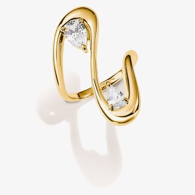 THOMAS SABO Fluid Elegance 18ct Yellow Gold Plated Cubic Zirconia Wave Ring TR2545-M01-14-54