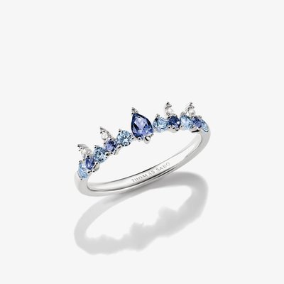 THOMAS SABO Sterling Silver & Blue Crystal Tiara Ring TR2552-166-1-56