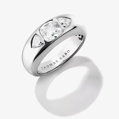 THOMAS SABO Bold Elegance Sterling Silver Multi Cut Cubic Zirconia Three Stone Ring TR2525-051-14-54