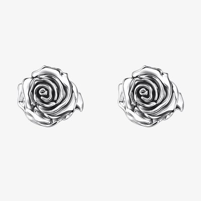 Midnight Rose Silver Rose Stud Earrings H2323-637-21