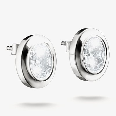 Bold Elegance Silver Oval Cubic Zirconia Stud Earrings H2342-051-14