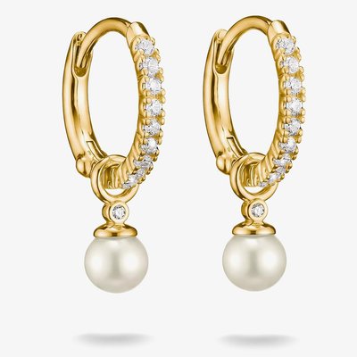 THOMAS SABO Classics 18ct Yellow Gold Plated Freshwater Pearls Pendant Hoop Earrings CR702-M01-14