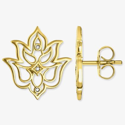 Ladies Gold Plated Diamond Lotus Flower Ornamentation Earrings D_H0007-924-39