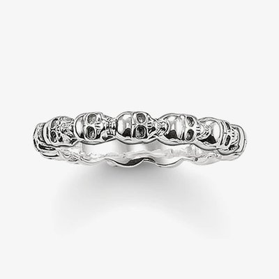Silver Narrow Skull Band Ring TR1922-001-12-66