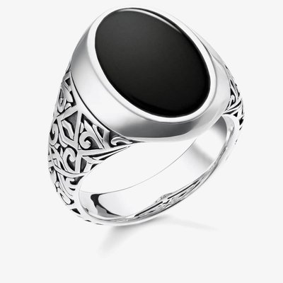 THOMAS SABO Sterling Silver Oxidized Black Onyx Signet Ring TR2242-698-11-64