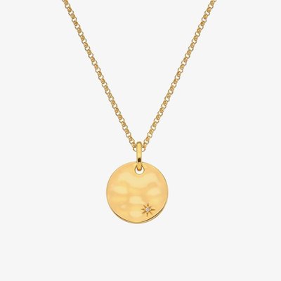 Lunar 18ct Gold Plated Diamond Hammered Pendant Necklace DP837