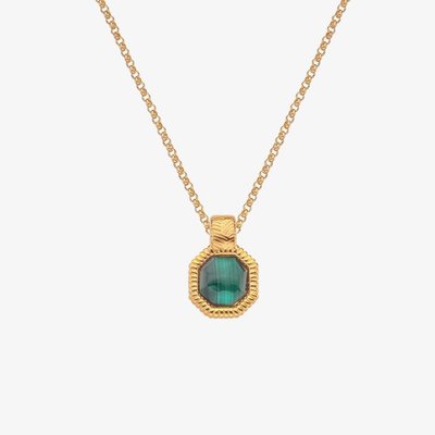 Revive 18ct Gold Plated Malachite Hexagon Pendant Necklace DP845