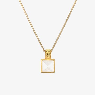 Calm 18ct Gold Plated Mother Of Pearl Diamond Square Pendant Necklace DP896