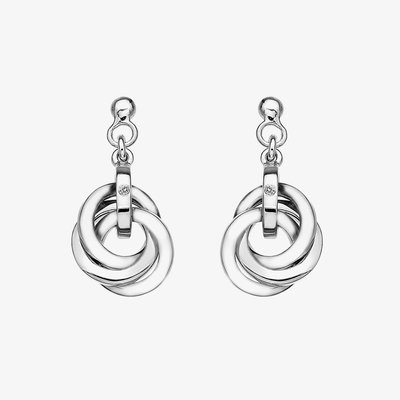 Silver Trio Ring Dropper Earrings