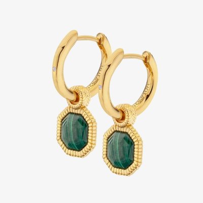 Revive 18ct Gold Plated Malachite Dropper Earrings