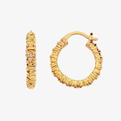 Believe 18ct Gold Plated Diamond Textured Hoop Earrings