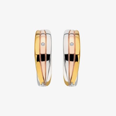 Sterling Silver Three Colour Diamond Trio Huggie Hoop Earrings