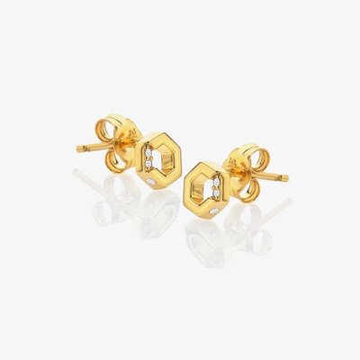 HD X Golden Edit Hexagon White Topaz Stud Earrings