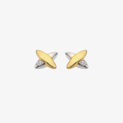 Coupled Two Tone Diamond Set Stud Earrings