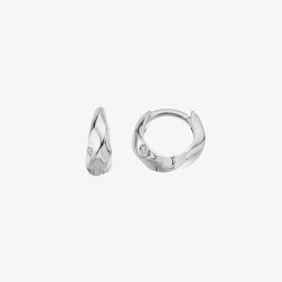 Ridge Sterling Silver Diamond Set Huggie Hoop Earrings
