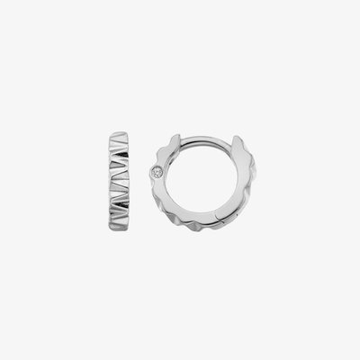 Sterling Silver Ridged Diamond Set Huggie Hoop Earrings