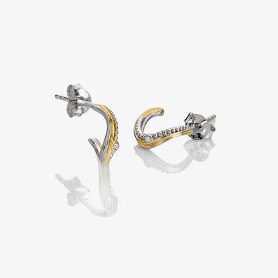 Two Colour Tear Drop Diamond Half Hoop Earrings