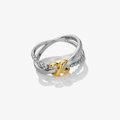 Coupled Two Tone Diamond Set Crossover Ring