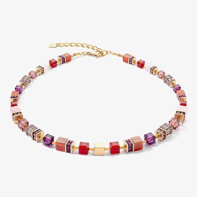 GeoCUBE Precious Statement Gold & Red Multi Stone Necklace