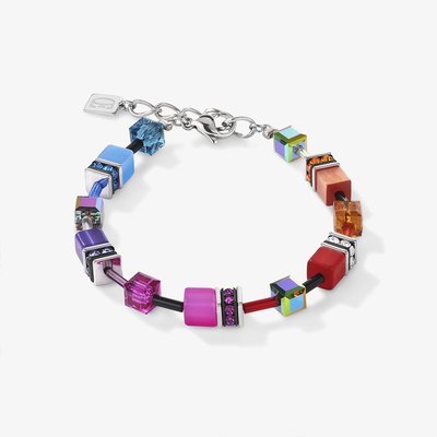 GeoCUBE Multicolour Rainbow Silver Crystal Bead Bracelet