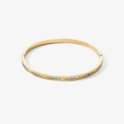 Gold Tone Stainless Steel Multi Coloured Pastel Crystal Bangle