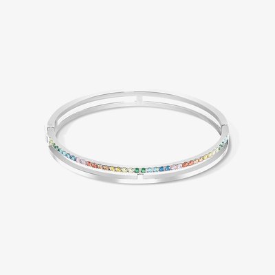 Silver Tone Multi Coloured Crystal Bangle