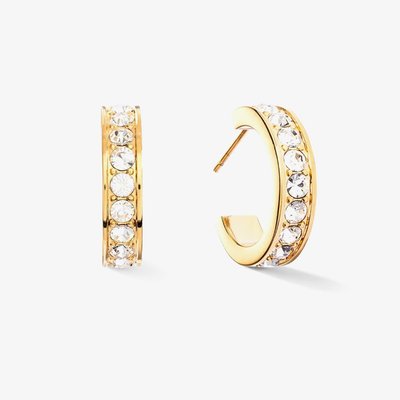 Gold Tone Stainless Steel Crystal Small Hoop Earrings