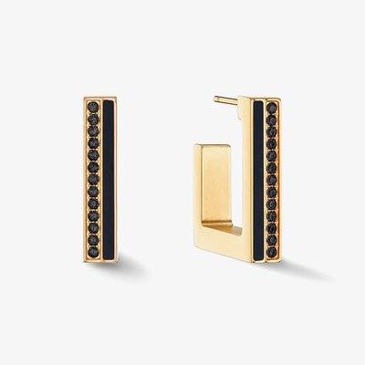 Gold Tone Black Crystal Square Hoop Earrings