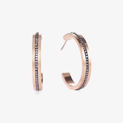 Rose Gold Tone Black Crystal Hoop Earrings