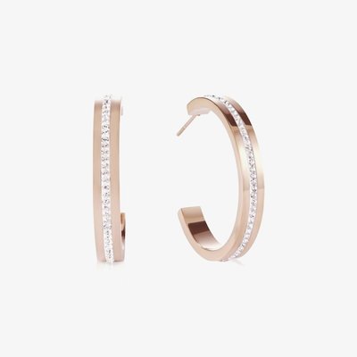 Rose Gold Tone Crystal Half Hoop Earrings